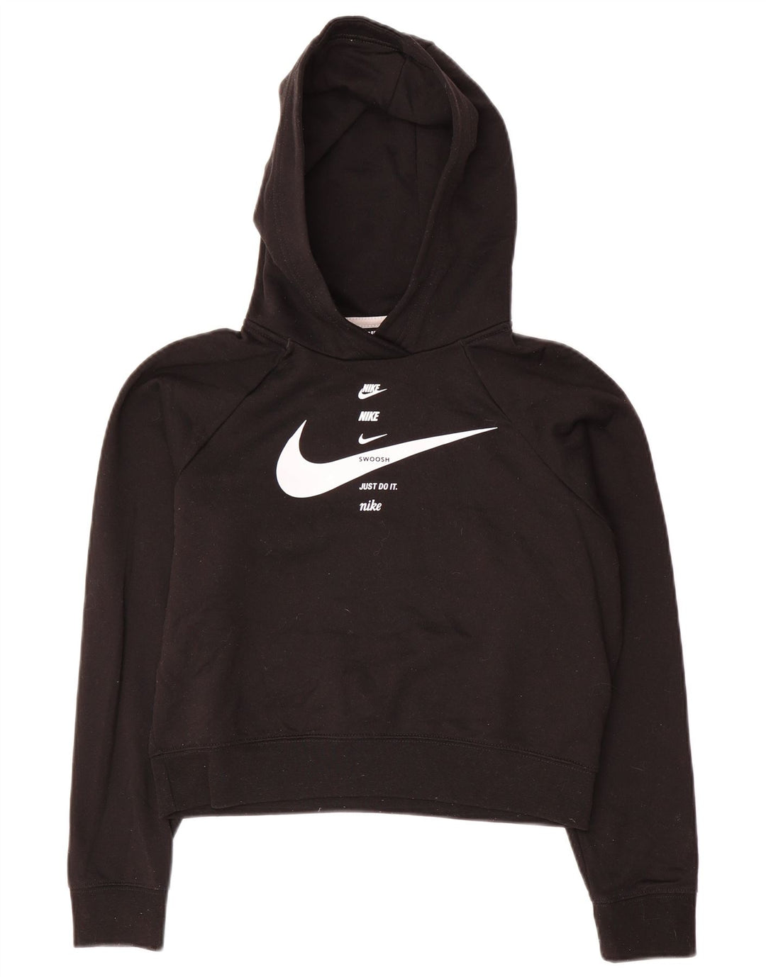 NIKE Womens Oversized Crop Graphic Hoodie Pullover UK 6 XS Schwarz Polyester