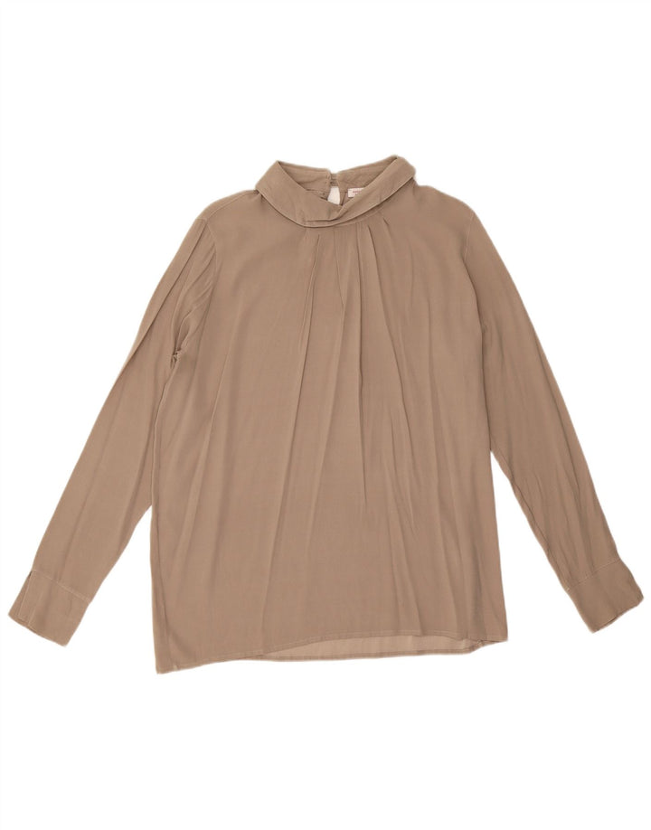 Vintage Damen übergroße Langarmbluse Top UK 10 kleine graue Seide