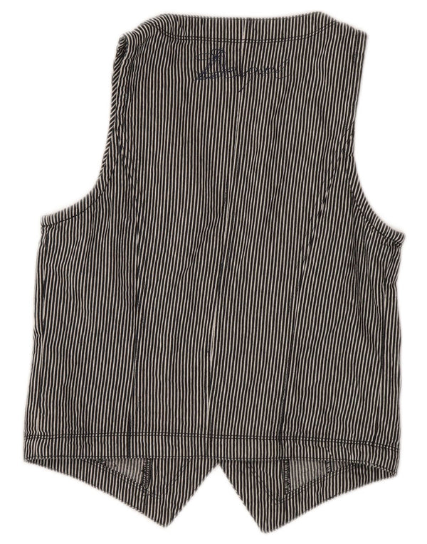 Desigual Damen Crop Weste EU 40 Mittelmarineblaue Nadelstreifen-Baumwolle