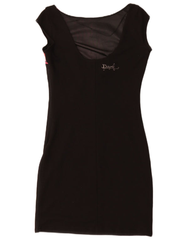 Desigual Damen figurbetontes Kleid UK 10 Small Schwarz geblümtes Polyester