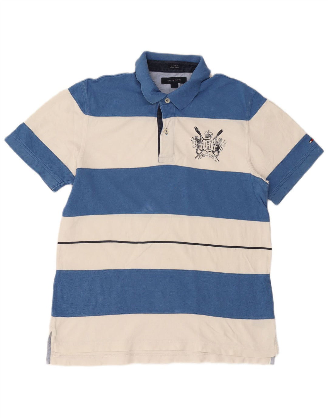 Tommy Hilfiger Herren-Poloshirt mit individueller Passform, groß, blau gestreift, Baumwolle