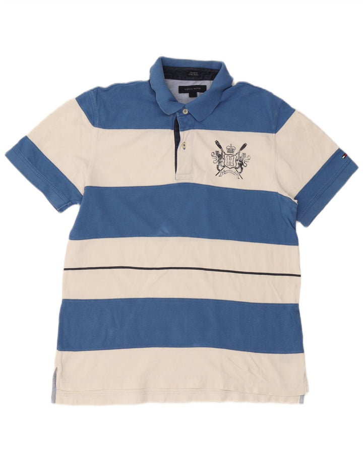 Tommy Hilfiger Herren-Poloshirt mit individueller Passform, groß, blau gestreift, Baumwolle