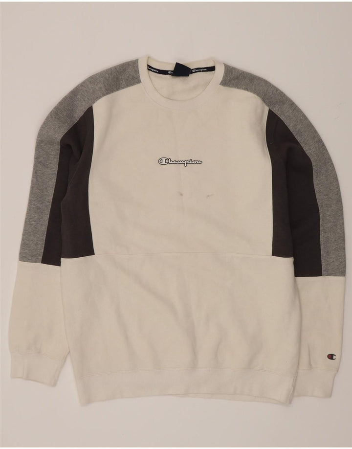 Champion Herren-Sweatshirt-Pullover XL, weiße Colourblock-Baumwolle