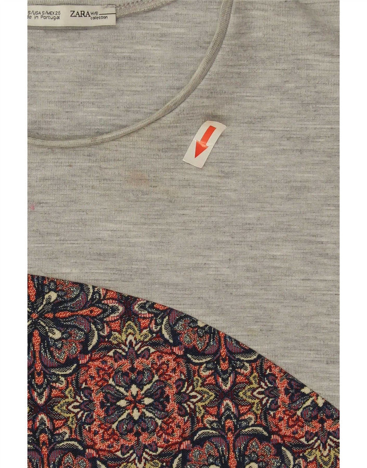 Zara Damen Crop Vest Top UK 10 Small Grau geblümtes Polyester
