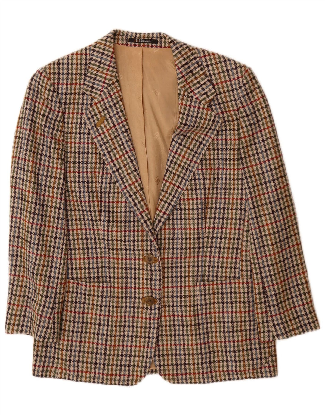 DAKS Damen-Blazer mit lockerer Passform und 2 Knöpfen, Gr. 10, Größe S, Beige, Hahnentrittmuster