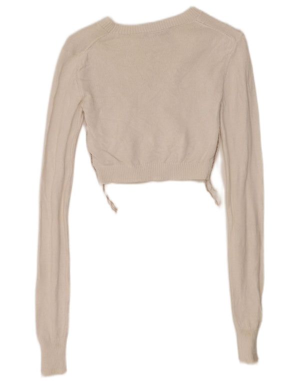Zara Damen Crop Top Langarm UK 6 XS Weiß