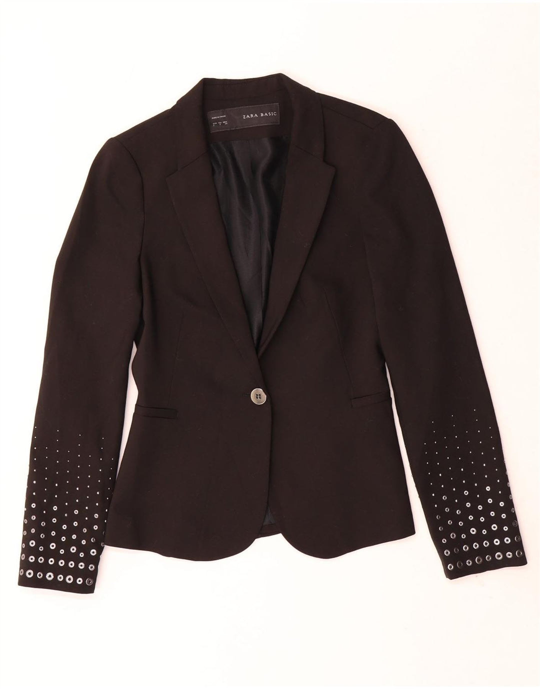 ZARA Damen-Blazer mit 1 Knopf, Gr. 10, Größe S, Schwarz, Polyester