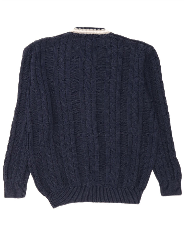 VINTAGE Herren-Pullover mit V-Ausschnitt, große marineblaue Baumwolle