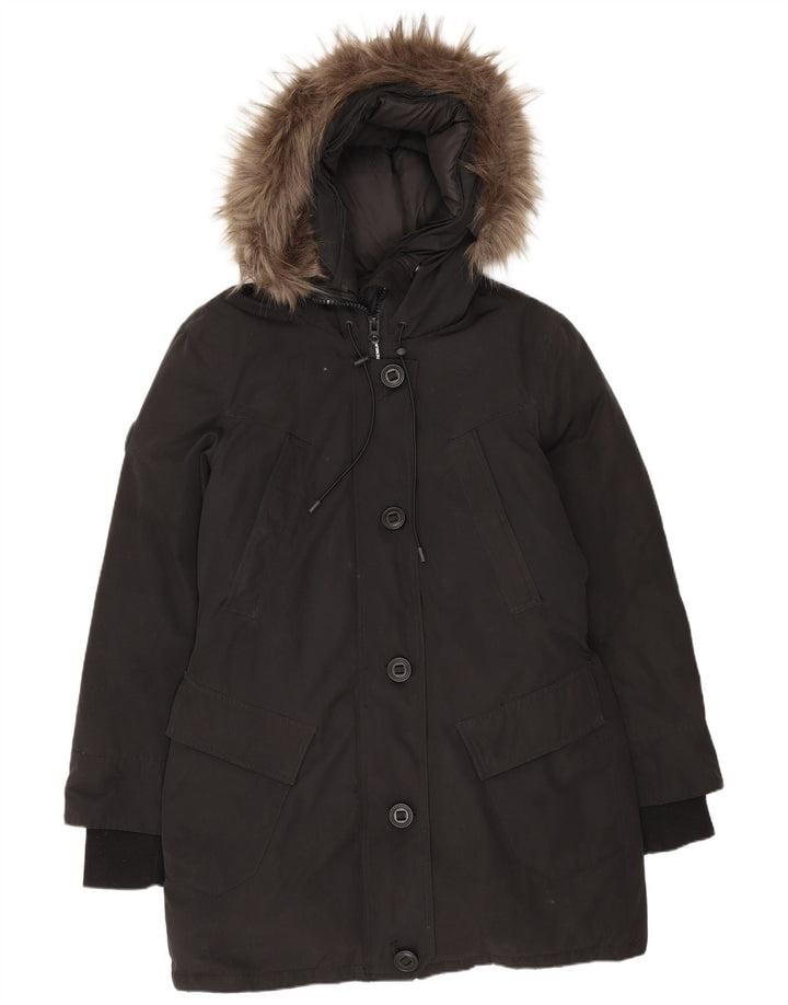 Superdry Damen Übergroßer, wattierter Mantel mit Kapuze, UK 10, Größe S, Schwarz, Polyester