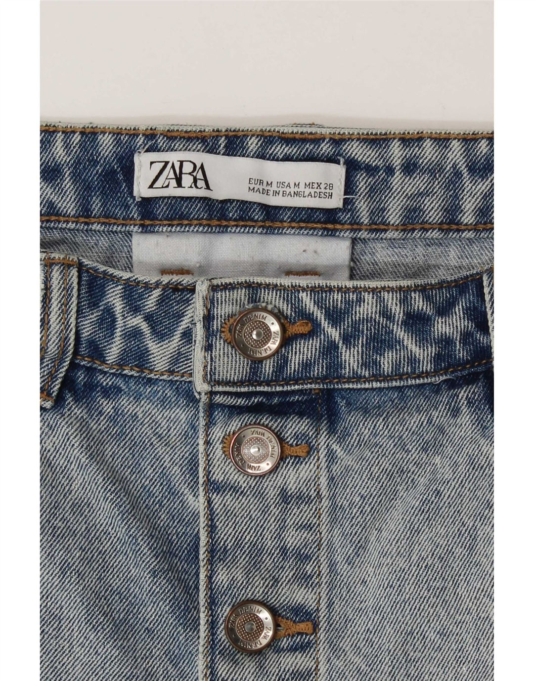 Zara Damen Mini-Jeansrock in Acid-Waschung, mittelgroß, W28, Blau