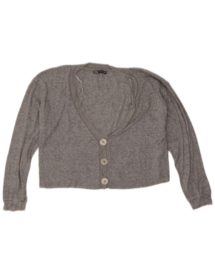 Zara Damen Crop Oversized Cardigan Pullover UK 12 Mittelgraue Viskose