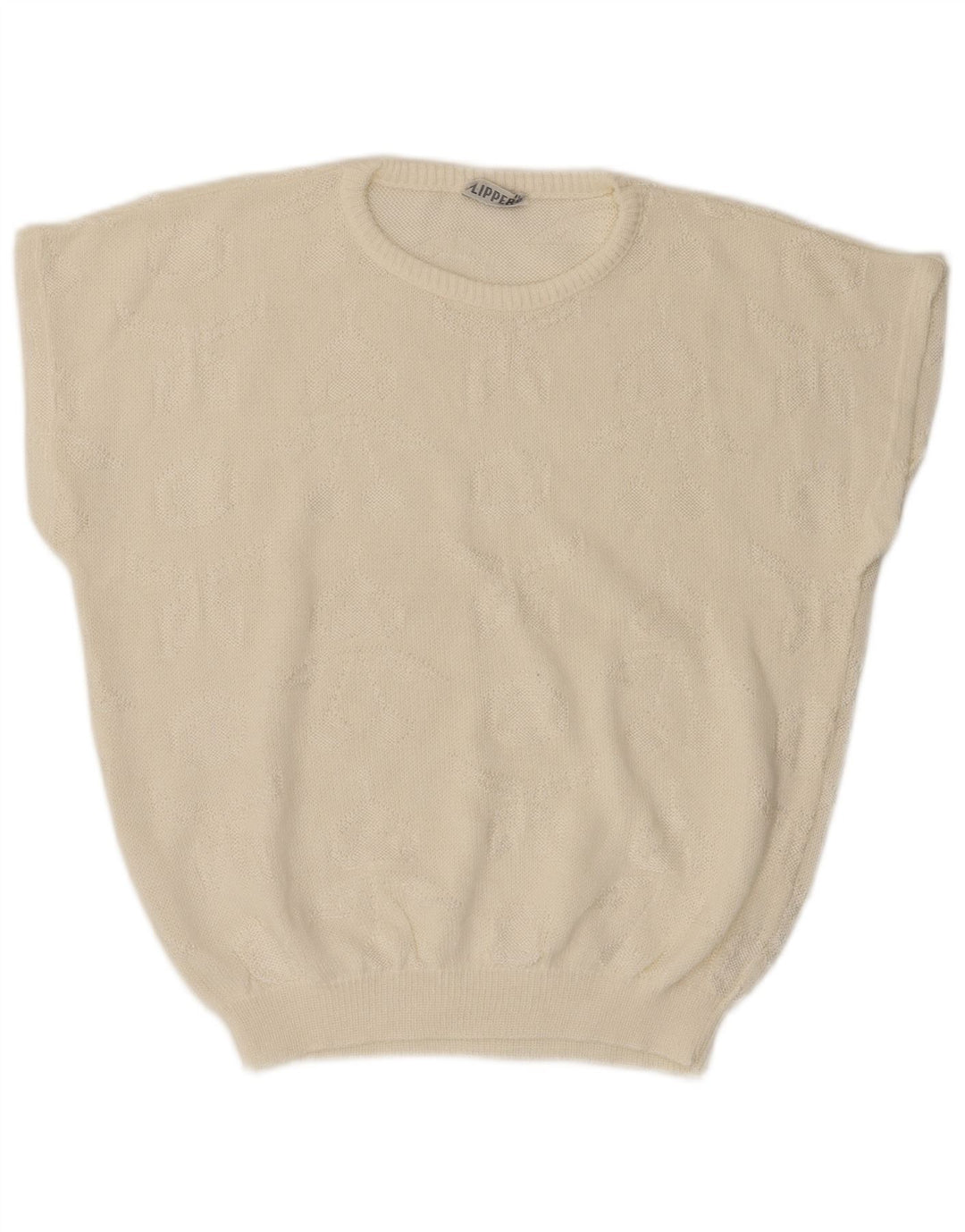 VINTAGE Damen Übergroßer Pullover mit Rundhalsausschnitt UK 14 Medium Off White