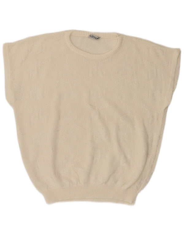 VINTAGE Damen Übergroßer Pullover mit Rundhalsausschnitt UK 14 Medium Off White