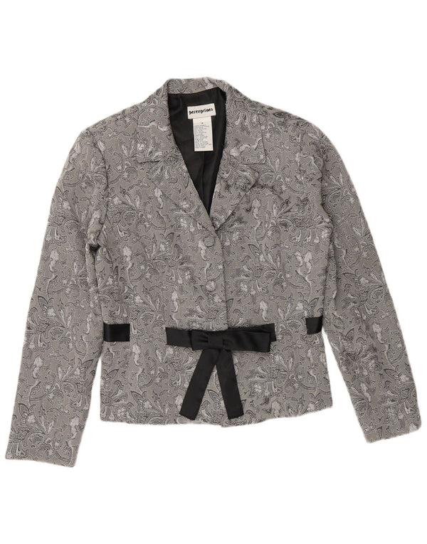 Perceptions Damen-Blazer mit 2 Knöpfen, Gr. 8, Größe S, grau, geblümt, Viskose