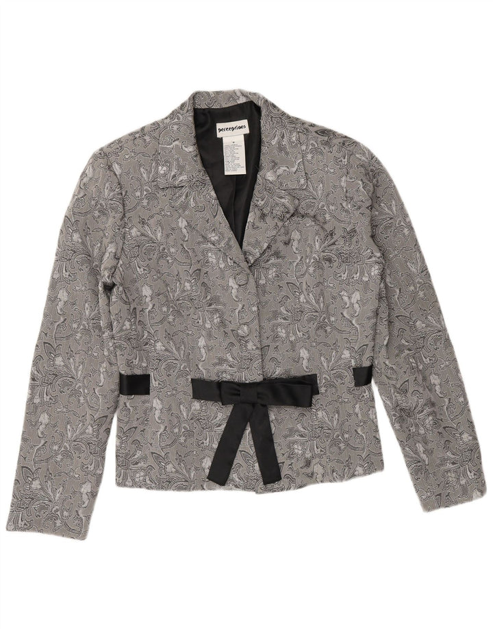 Perceptions Damen-Blazer mit 2 Knöpfen, Gr. 8, Größe S, grau, geblümt, Viskose