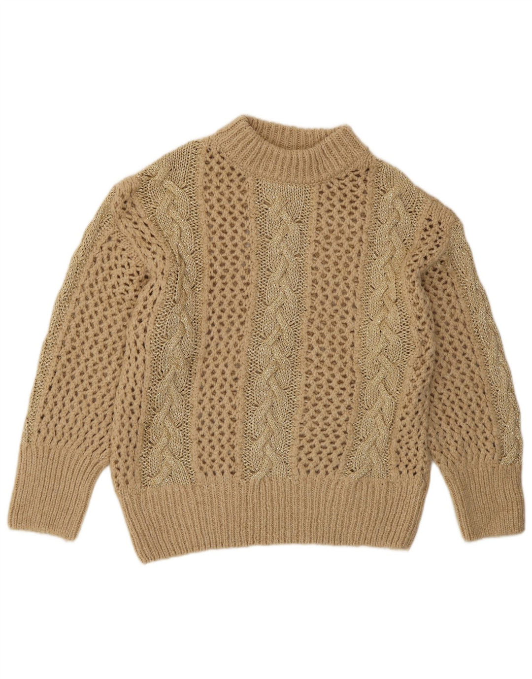 Zara Damen-Pullover mit Rollkragen, gehäkelt, Gr. 14, Mittelbeige