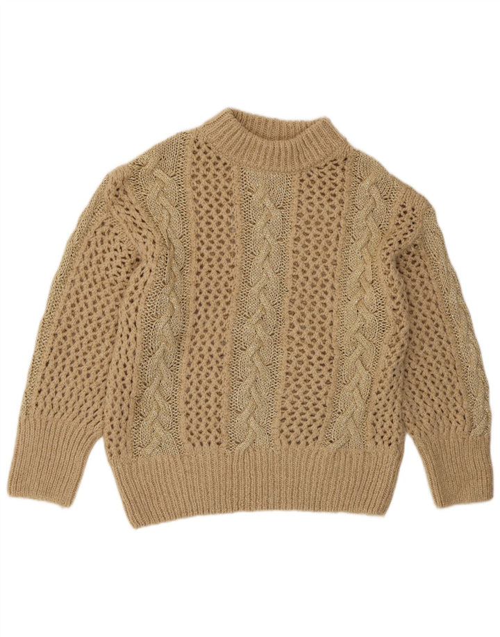 Zara Damen-Pullover mit Rollkragen, gehäkelt, Gr. 14, Mittelbeige