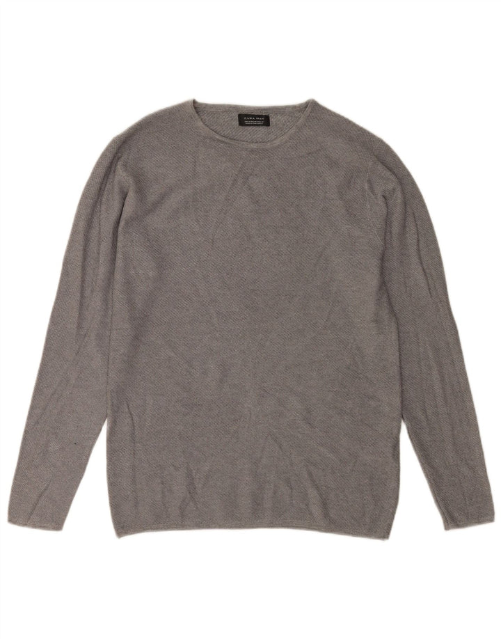 ZARA Herren-Pullover mit Rundhalsausschnitt, mittelgraue Viskose