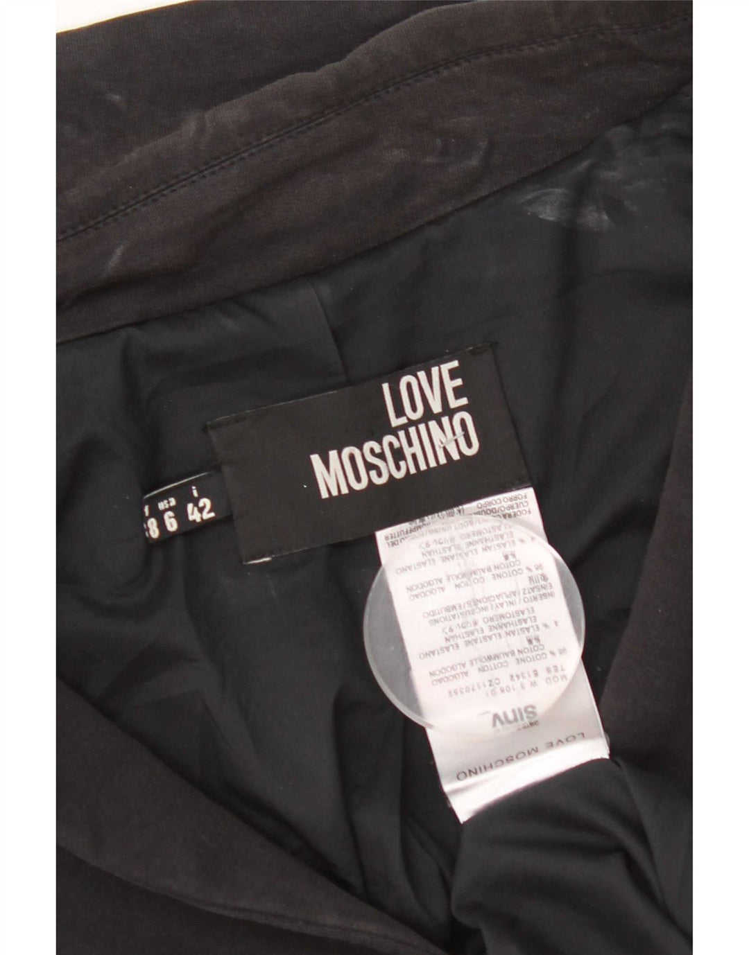 Moschino Womens Crop Graphic 3 Button Blazer Jacke UK 10 Small Schwarz