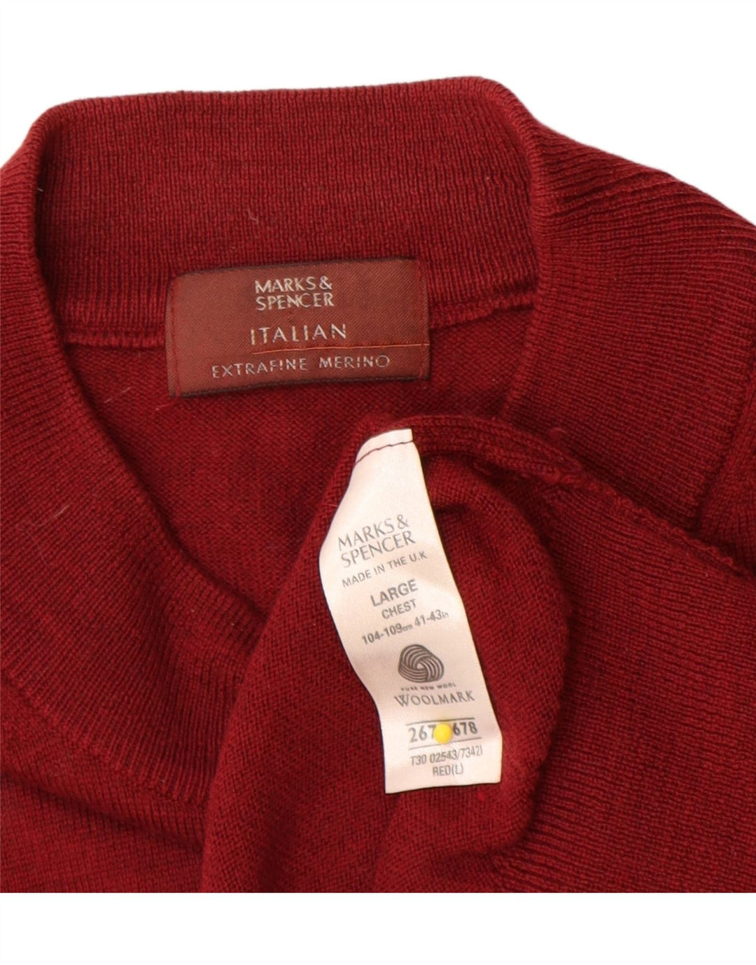 Marks & Spencer Herren-Pullover mit Rundhalsausschnitt, Größe L, rote Merinowolle