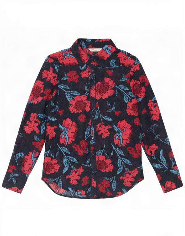 Durchsichtige Hemdbluse für Damen von Zara, UK 6, XS, Marineblau, Blumenmuster, Polyester