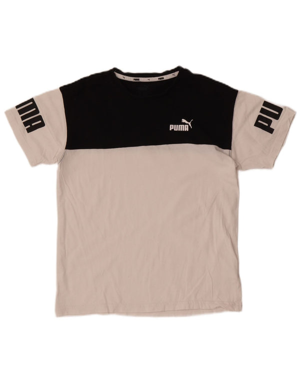 Puma T-Shirt mit Grafik für Jungen, 13–14 Jahre, weiße Farbblock-Baumwolle