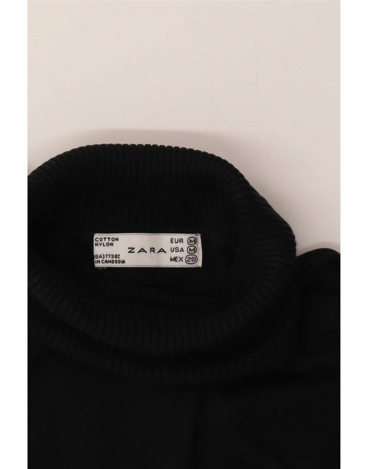 Zara Damen Crop Rollkragenpullover Pullover UK 12 Mittelschwarze Baumwolle