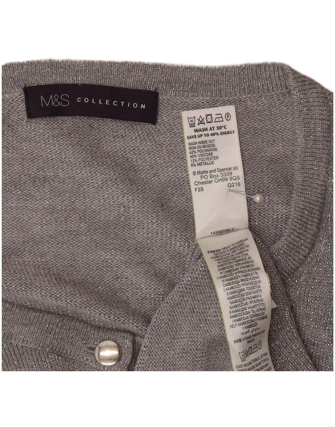 Marks & Spencer Damen-Cardigan-Pullover UK 20 2XL Graues Polyamid