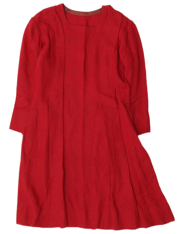 Vintage Damen 3/4 Ärmel A-Linie Kleid UK 10 Small Rot