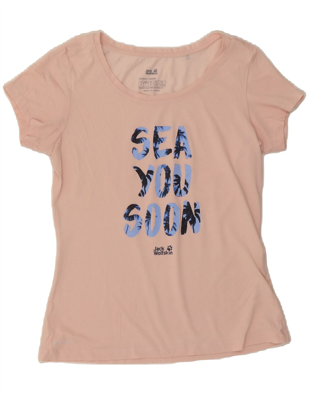 JACK WOLFSKIN Womens Graphic T-Shirt Top UK 10/12 Medium Pink Vintage Jack Wolfskin and Second-Hand Jack Wolfskin from Messina Hembry 