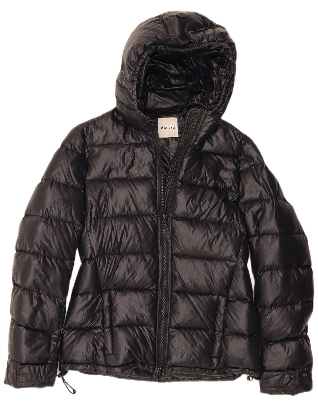 Aspesi Wattierte Damenjacke mit Kapuze, UK 14, Mittelschwarz, Polyamid