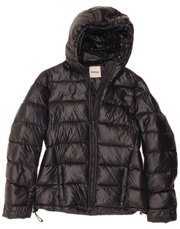 Aspesi Wattierte Damenjacke mit Kapuze, UK 14, Mittelschwarz, Polyamid