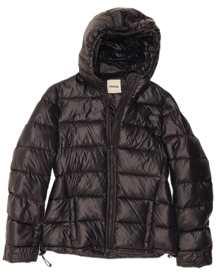 Aspesi Wattierte Damenjacke mit Kapuze, UK 14, Mittelschwarz, Polyamid