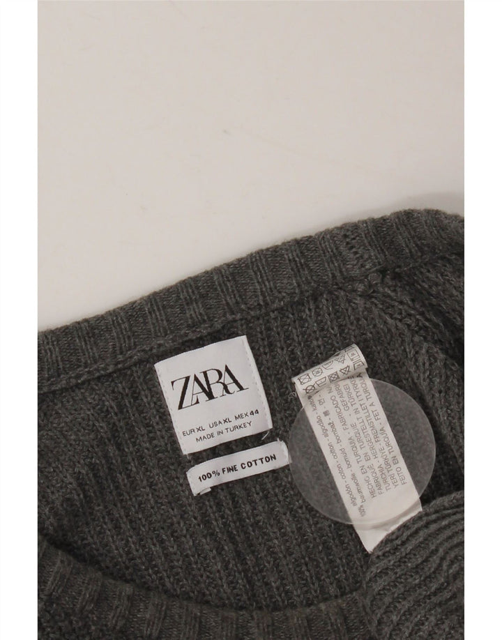 Zara Herren-Pullover mit U-Boot-Ausschnitt, XL, graue Baumwolle