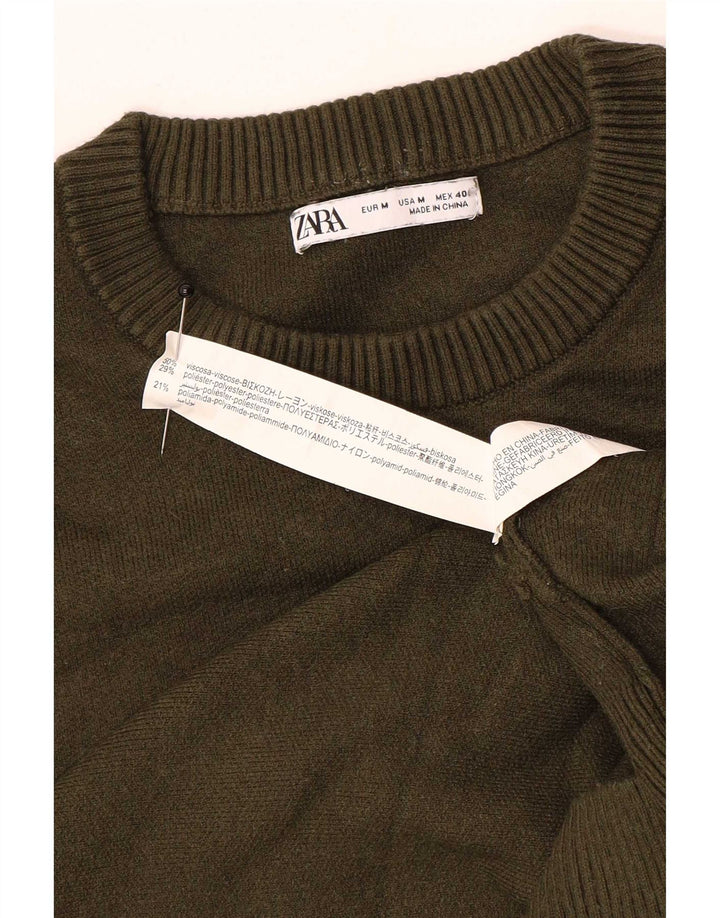 Zara Herren-Pullover mit Rundhalsausschnitt, mittlere Khaki-Viskose