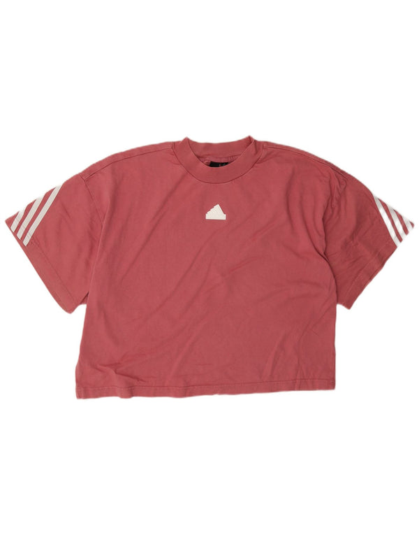 Adidas Damen Crop T-Shirt Top UK 16/18 Large Rosa Baumwolle