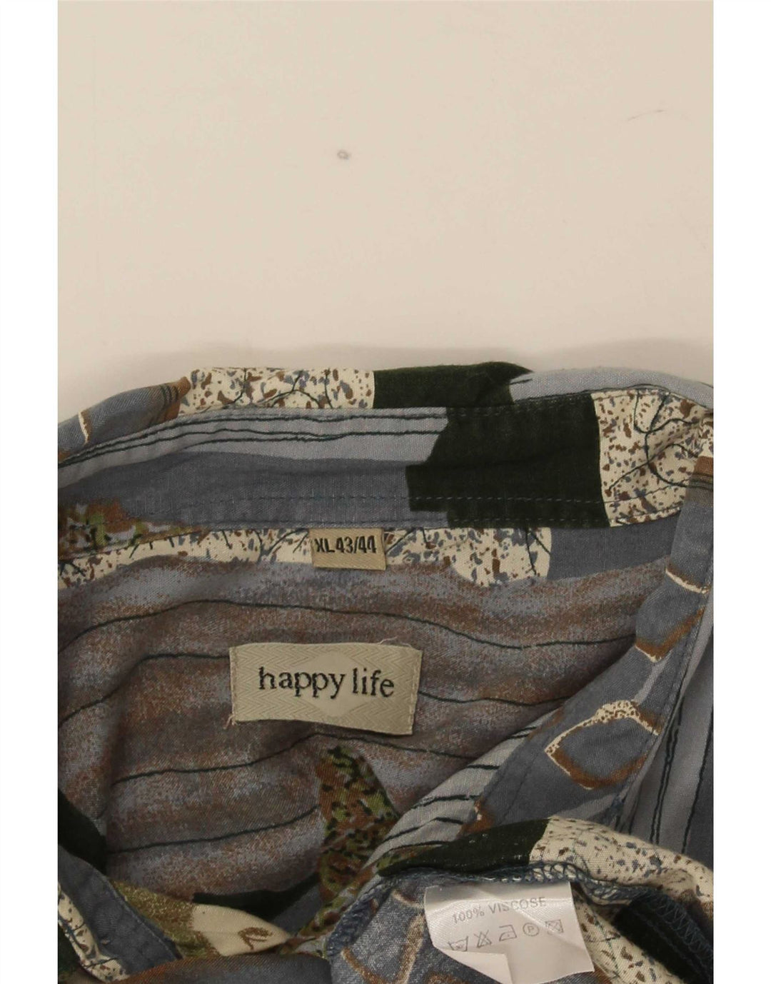 Happy Life Herrenhemd Größe 43/44 XL Grau Patchwork Viskose
