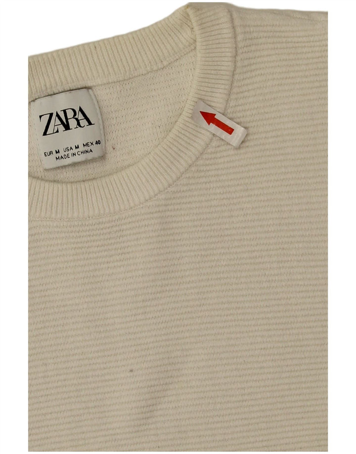 Zara Herren-Pullover mit Rundhalsausschnitt, mittelweiße Baumwolle