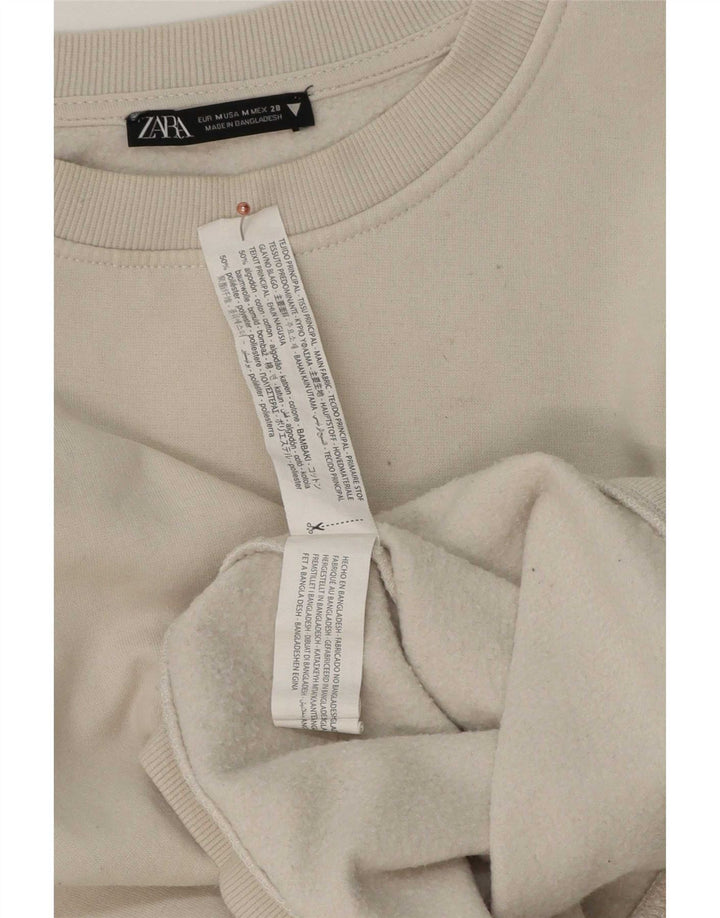 Zara Damen Crop Sweatshirt Pullover UK 14 Medium Off White Cotton
