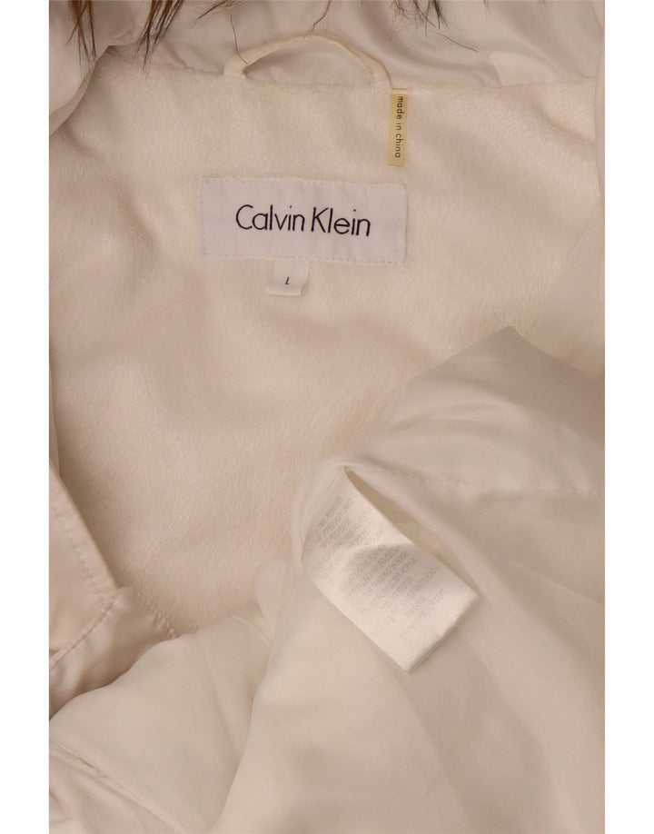 Calvin Klein Wattierte Damenjacke mit Kapuze, UK 16, Größe L, Weiß, Polyester