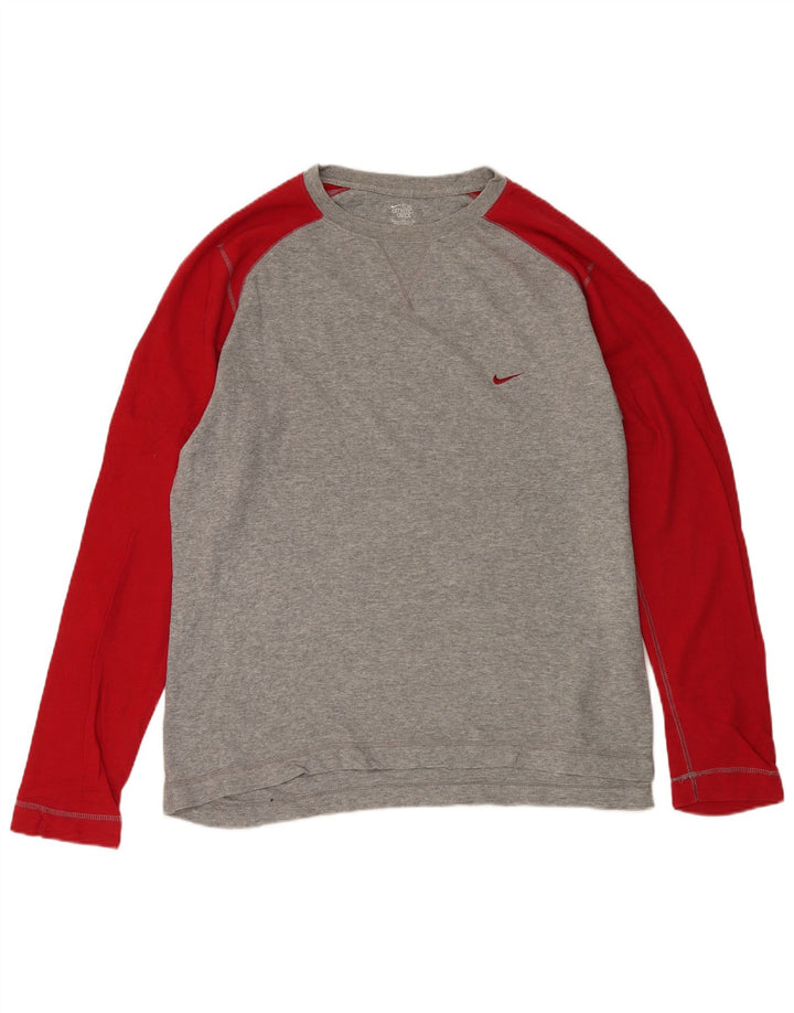 NIKE Mens Top Long Sleeve XL Grey Colourblock Cotton