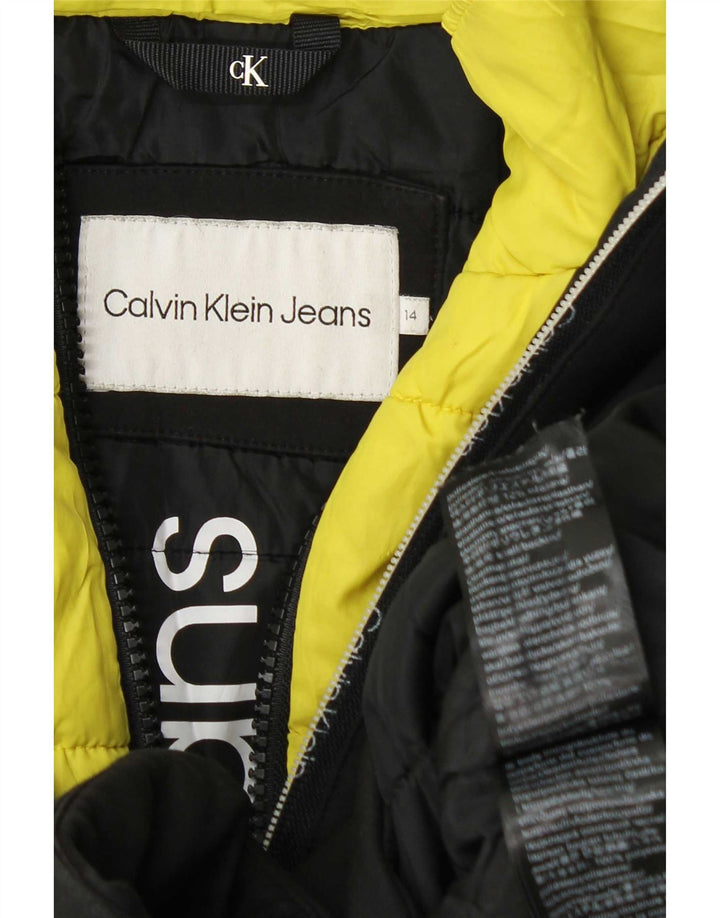 Calvin Klein Jeans Wattierte Jungenjacke mit Kapuze, 13–14 Jahre, schwarzes Polyester