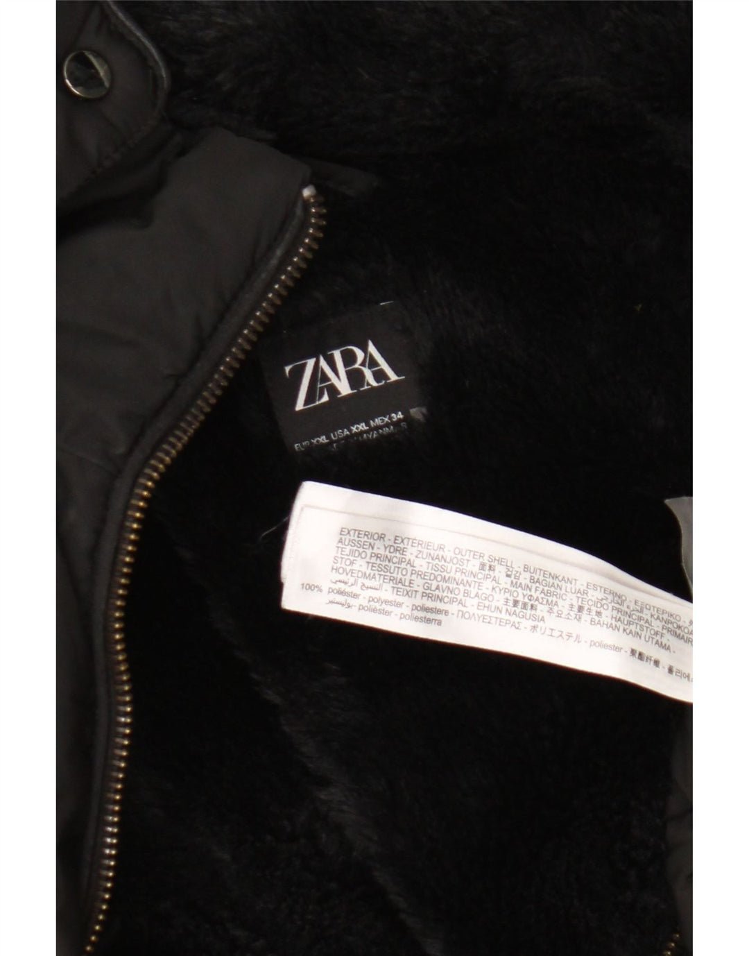 Zara Damen Wattierte Jacke mit Kapuze UK 20 2XL Schwarz Polyester