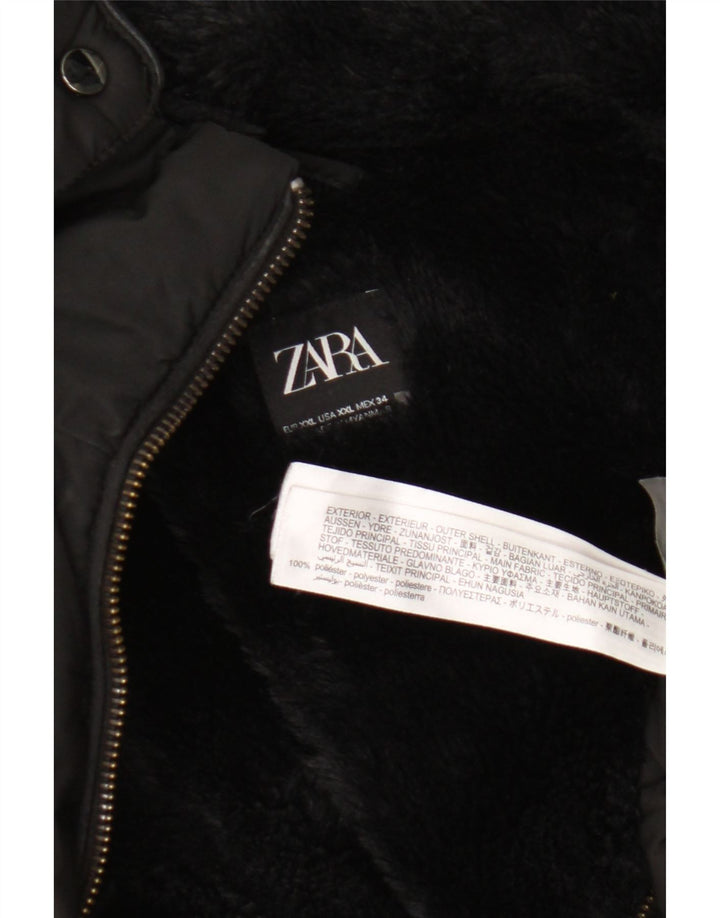 Zara Damen Wattierte Jacke mit Kapuze UK 20 2XL Schwarz Polyester