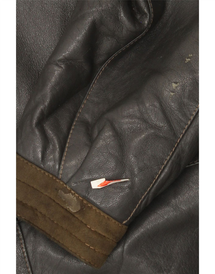 Vintage Damen Lederjacke IT 44 Mittelgraues Colourblock-Leder