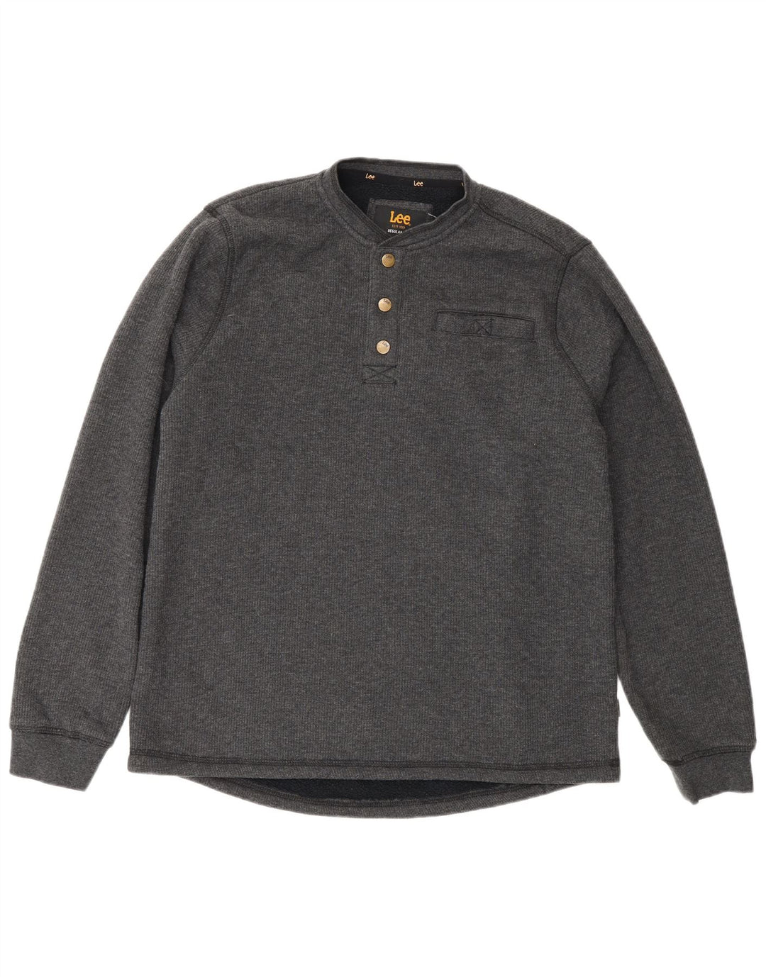 Lee Herren-Sweatshirt mit normaler Passform, Knopfkragen, Größe S, graue Baumwolle