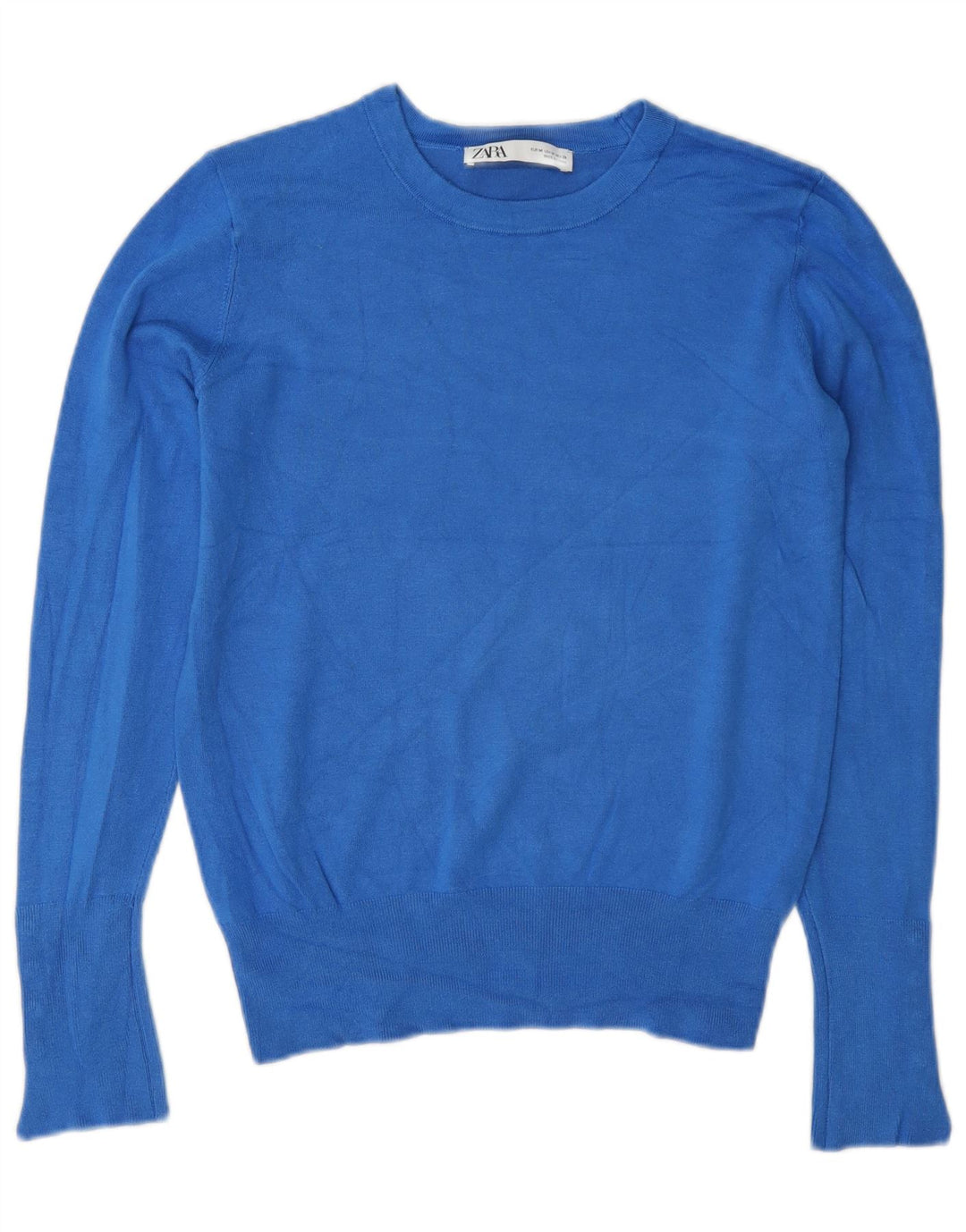 Zara Damen-Pullover mit Rundhalsausschnitt, UK 12, mittelblaue Viskose