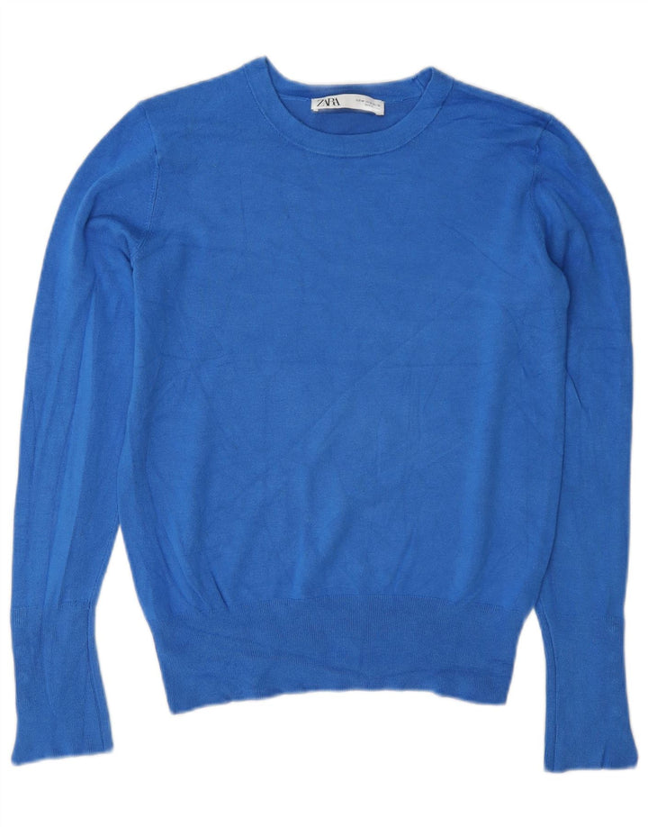 Zara Damen-Pullover mit Rundhalsausschnitt, UK 12, mittelblaue Viskose
