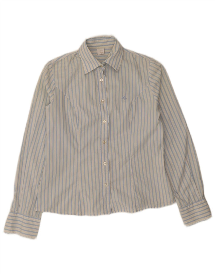 Fay Damen-Hemd UK 10 Small aus blauer Nadelstreifen-Baumwolle
