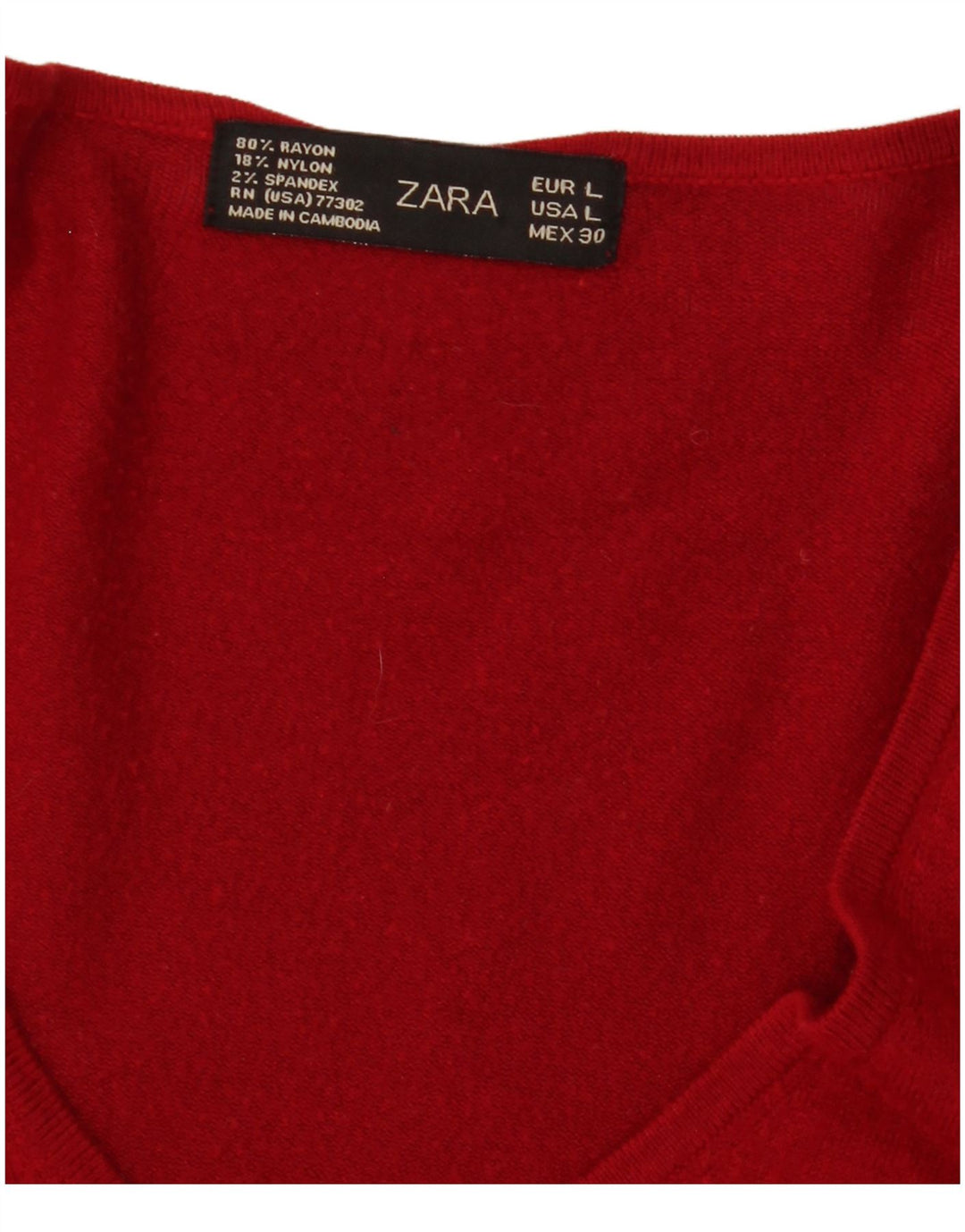 Zara Damen-Pullover mit V-Ausschnitt, UK 14, Größe L, roter Rayon